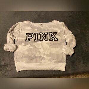 Pink Victoria’s Secret off the shoulder camo sweatshirt